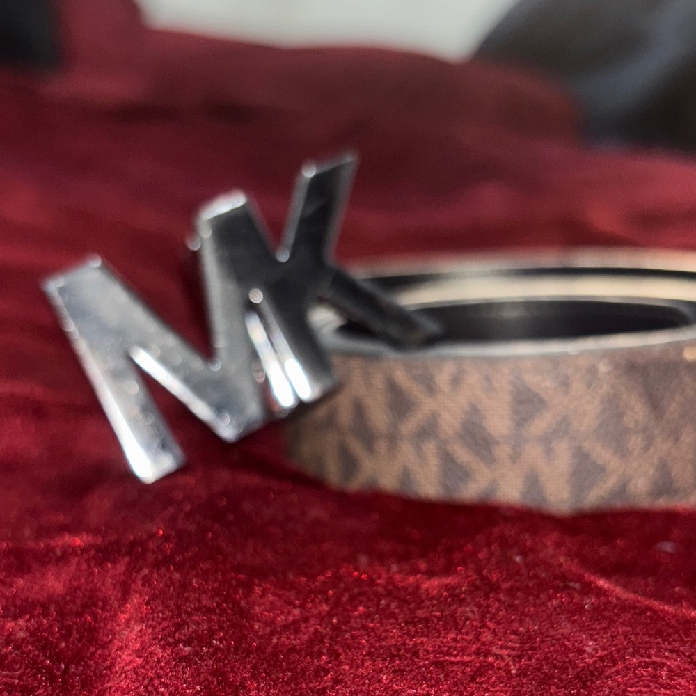 Michael Kors Monogram Brown Belt with Silver Buckle